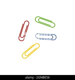 Multicolored paper clips isolated on white background. Vector flat illustration. Subject of office supplies, education, office Stock Vector