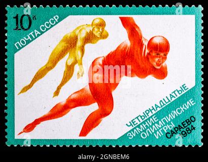 RUSSIA, USSR - CIRCA 1984: A postage stamp from USSR showing Sport Olympics Games skaters Stock Photo