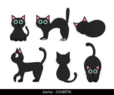 Flat cats sitting back and front view isolated vector. Cartoon ...