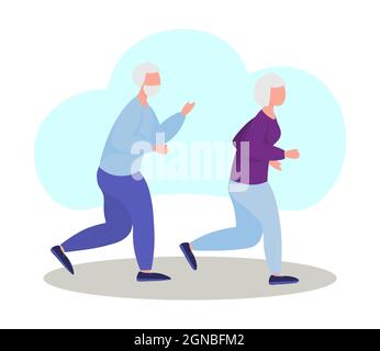 Seniors jogging. an elderly man and an elderly woman are running. retirees lead a healthy lifestyle. Recreation of the elderly. Vector illustration Stock Vector