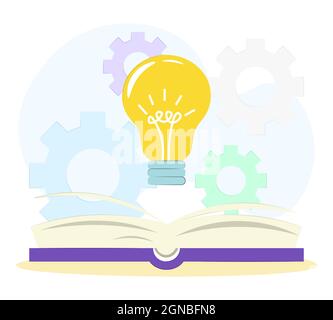 knowledge concept. open book with a light bulb. vector illustration in flat style. EPS 10, no transparency Stock Vector