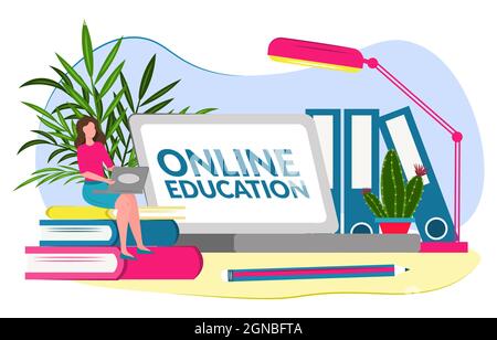 flat composition education web seminar, professional personal teacher service set. Online education on the Internet. Stock Vector