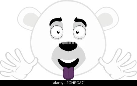 Vector emoticon illustration of the face of a cartoon polar bear waving with his hands Stock Vector