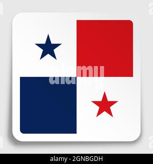 Panama flag icon on paper square sticker with shadow. Button for mobile application or web. Vector Stock Vector