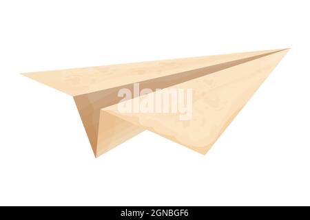 Paper plane from parchment vintage in cartoon style isolated on white background. Origami simple, envelope symbol. Vector illustration Stock Vector