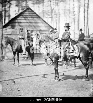 General Rufus Ingalis on Charger [Rufus Ingalls (August 23, 1818 – January 15, 1893) was an American military general who served as the 16th Quartermaster General of the United States Army. With the outbreak of the Civil War in April 1861, Ingalls was reassigned to duty at Fort Pickens in Florida. He became a major and then a lieutenant colonel in the volunteer army. Shortly after the First Battle of Manassas in July, he moved northward to Virginia to serve as aide-de-camp to Maj. Gen. George B. McClellan. He was promoted to the rank of major in January 1862]. from the book ' The Civil war thr Stock Photo
