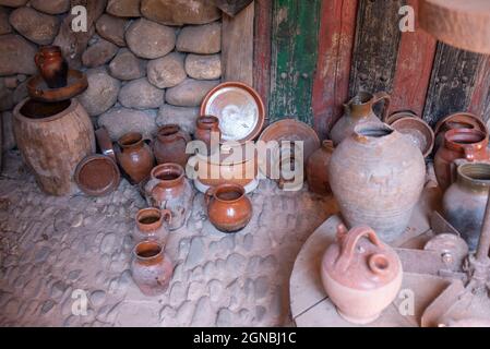 different antique clay vases, made by hand Stock Photo