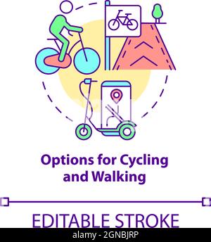 Options for cycling and walking concept icon Stock Vector
