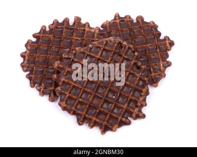 Waffles with chocolate topping isolated on white background Stock Photo