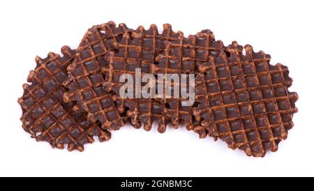 Waffles with chocolate topping isolated on white background Stock Photo