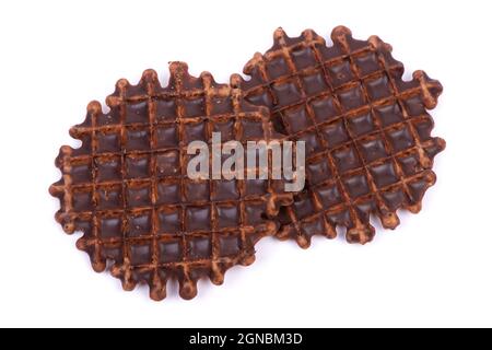 Waffles with chocolate topping isolated on white background Stock Photo