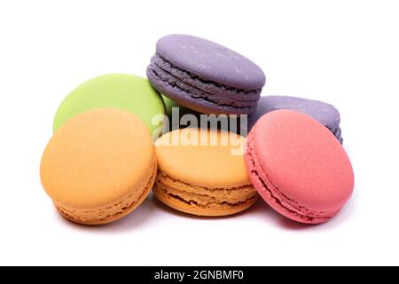 Group of colorful macaroons isolated over white background Stock Photo