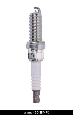 Car spark plug, new iridium plug isolated over white background Stock Photo