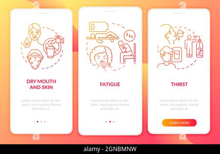 Dehydration symptoms red gradient onboarding mobile app page screen Stock Vector