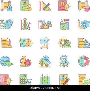 School subjects RGB color icons set Stock Vector