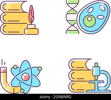 Diversity of subjects in school RGB color icons set Stock Vector