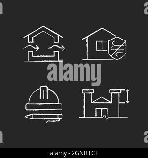 Standards for residential construction chalk white icons set on dark background Stock Vector