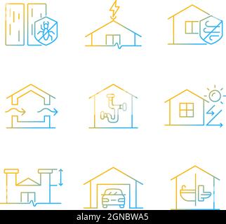 Home building standards gradient linear vector icons set Stock Vector