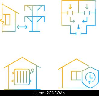 Home building regulation gradient linear vector icons set Stock Vector