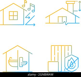 Home construction safety gradient linear vector icons set Stock Vector