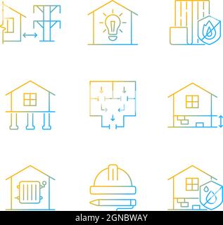 Building safety regulations gradient linear vector icons set Stock Vector