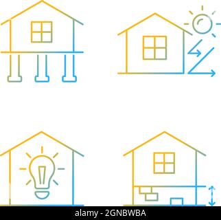 Residential building gradient linear vector icons set Stock Vector