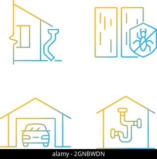 Residential construction gradient linear vector icons set Stock Vector