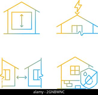 Building safe house gradient linear vector icons set Stock Vector