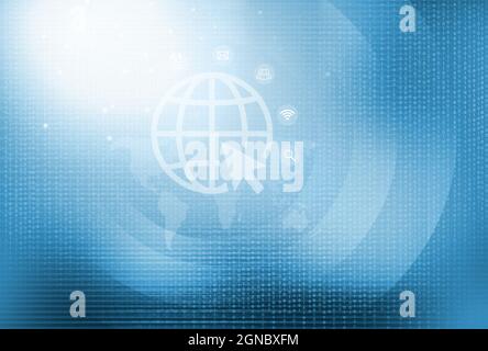 Internet connectivity concept, binary code background with icons, using digital data technologies. Stock Photo