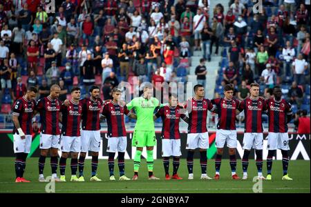 BOLOGNA, ITALY - SEPTEMBER 21: Players of Bologna FC lines up ,during the Serie A match between Bologna FC v Genoa CFC at Stadio Renato Dall'Ara on September 21, 2021 in Bologna, Italy. (Photo by MB Media) Stock Photo
