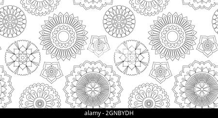 Seamless floral zentangle pattern coloring book illustration Stock Vector