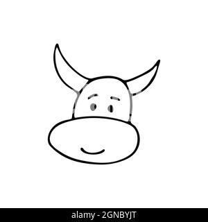 Hand drawn doodle style new year bull in vector. Isolated illustration on white background. For graphic and web design Stock Vector