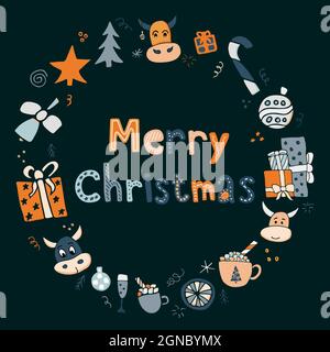 Hand drawn creative christmas design set. Doodle style vector illustration for graphic and web design Stock Vector