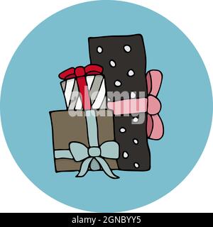 Hand-drawn gift boxes. Doodle style vector illustration. Design element for postcards, invitations or oher graphic and web design. Stock Vector
