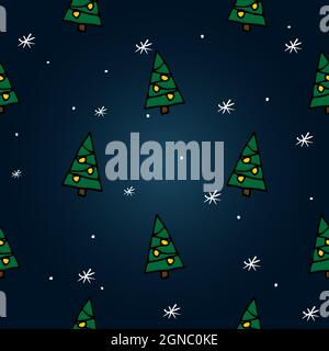 Seamless pattern with hand drawn holiday tree. Doodle style vector textures on colored background. For wallpaper, packaging, posters, cards or other d Stock Vector