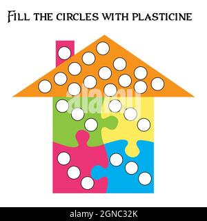 Educational paper game for preschoolers development. Cut out parts of the image and glue on paper or fill in the white spots with plasticine Stock Vector