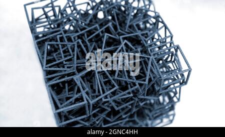 Object printed on industrial professional powder 3D printer close-up. Stock Photo