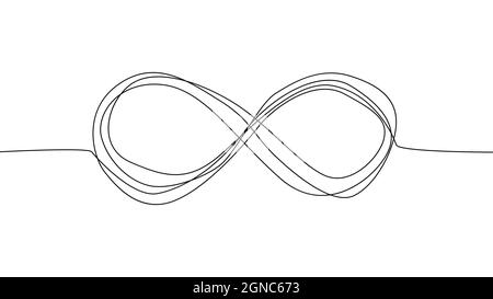 Self draws animation infinity sign one line. Infinity eternity symbol in variations set design with hand drawn doodle style Stock Vector