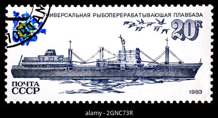 USSR - CIRCA 1983: Stamp printed in USSR, shows Ships of the Soviet Fishing Fleet Stock Photo