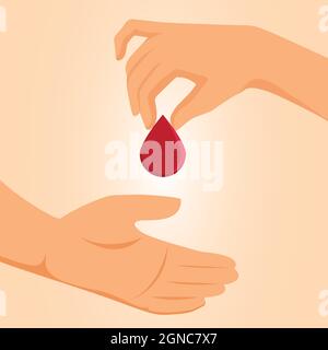 Blood donation concept. Drop of blood hold in hand Stock Vector