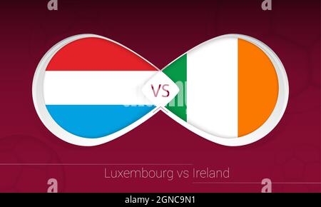 Luxembourg vs Ireland in Football Competition, Group A. Versus icon on Football background. Vector illustration. Stock Vector