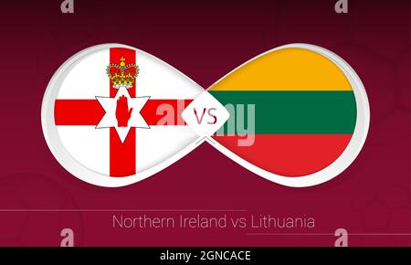 Northern Ireland vs Lithuania in Football Competition, Group C. Versus icon on Football background. Vector illustration. Stock Vector