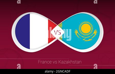 France vs Kazakhstan in Football Competition, Group D. Versus icon on Football background. Vector illustration. Stock Vector