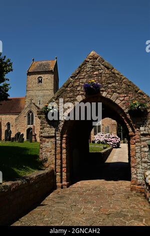 An exterior view of a stone church building in St Lawrence on the Island of Jersey. Stock Photo