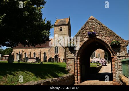 An exterior view of a stone church building in St Lawrence on the Island of Jersey. Stock Photo