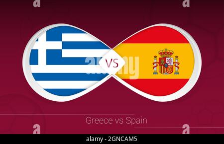 Greece vs Spain in Football Competition, Group B. Versus icon on Football background. Vector illustration. Stock Vector