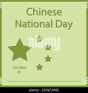 Chinese National Day is on October 1, which is an annual public holiday celebrated in the People’s Republic of China. Stock Vector