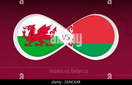 Wales vs Belarus in Football Competition, Group E. Versus icon on Football background. Vector illustration. Stock Vector