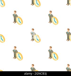 Businessman and clock showing 4 clock pattern seamless background texture repeat wallpaper geometric vector Stock Vector