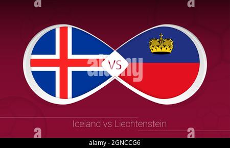 Iceland vs Liechtenstein in Football Competition, Group J. Versus icon on Football background. Vector illustration. Stock Vector